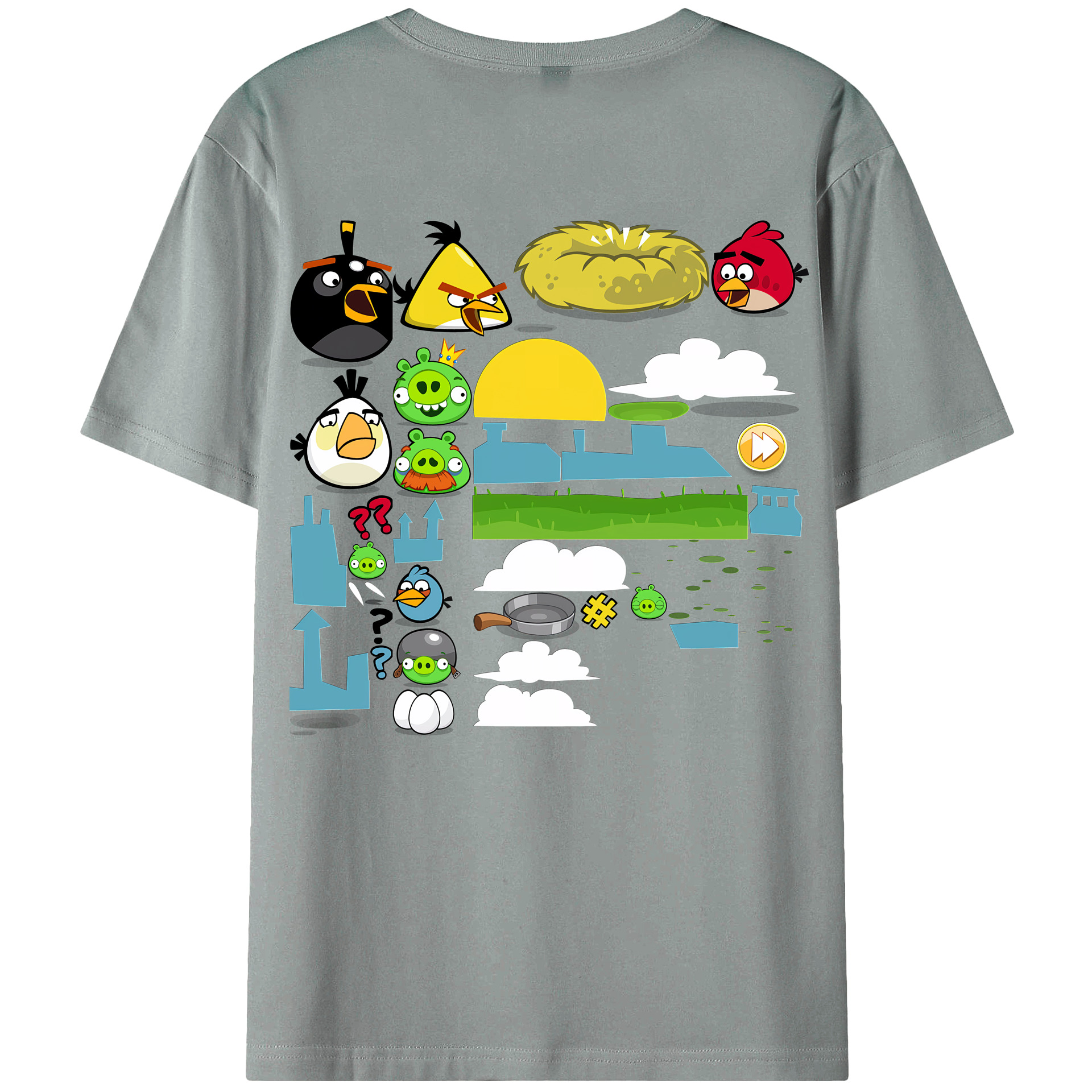 （画像用） Angry Birds アングリーバード 綿100％ メンズ半袖Tシャツ（バックプリント） 通気性